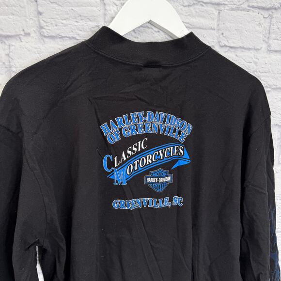 Harley Davidson Long Sleeve Shirt Black Size 2X Greenville, SC Blue Flame Logo - Picture 7 of 7